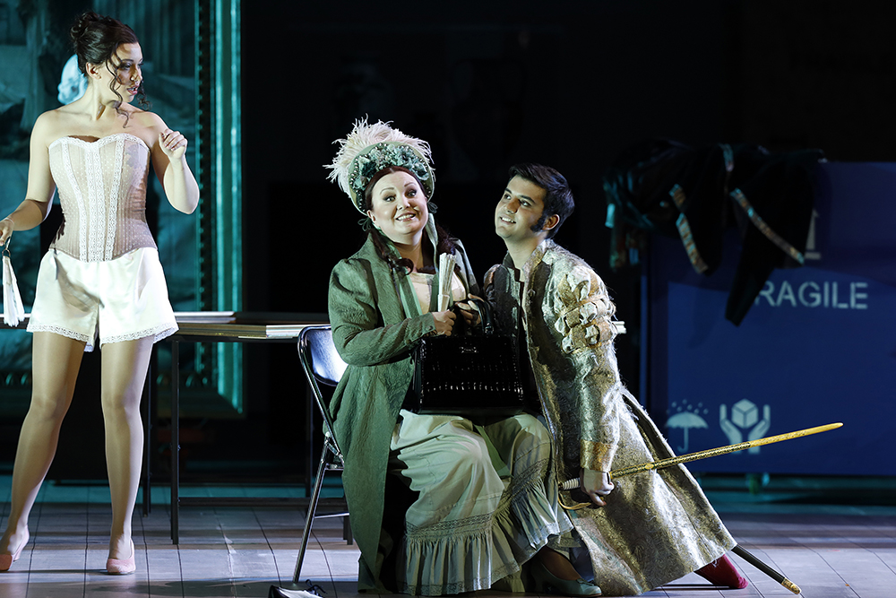 Yulia Mazurova as Modestina. <br/>Albina Shagimuratova as Contessa di Folleville. <br/>Bekhzod Davronov as Don Luigino. <br/>Photo by Damir Yusupov.