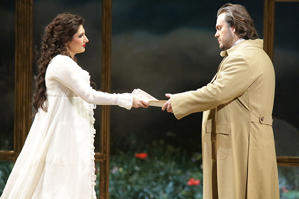 Dinara Alieva as Violetta. <br/>Vasily Ladyuk as Giorgio Germont. <br/>Photo by Damir Yusupov.